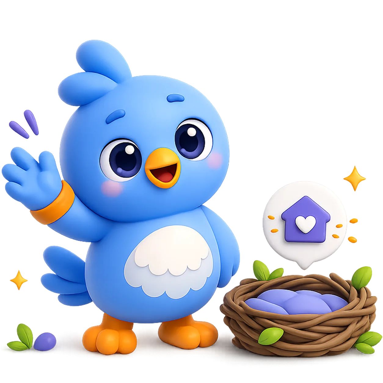 La mascotte Niidoo, un petit oiseau bleu, vous accueille