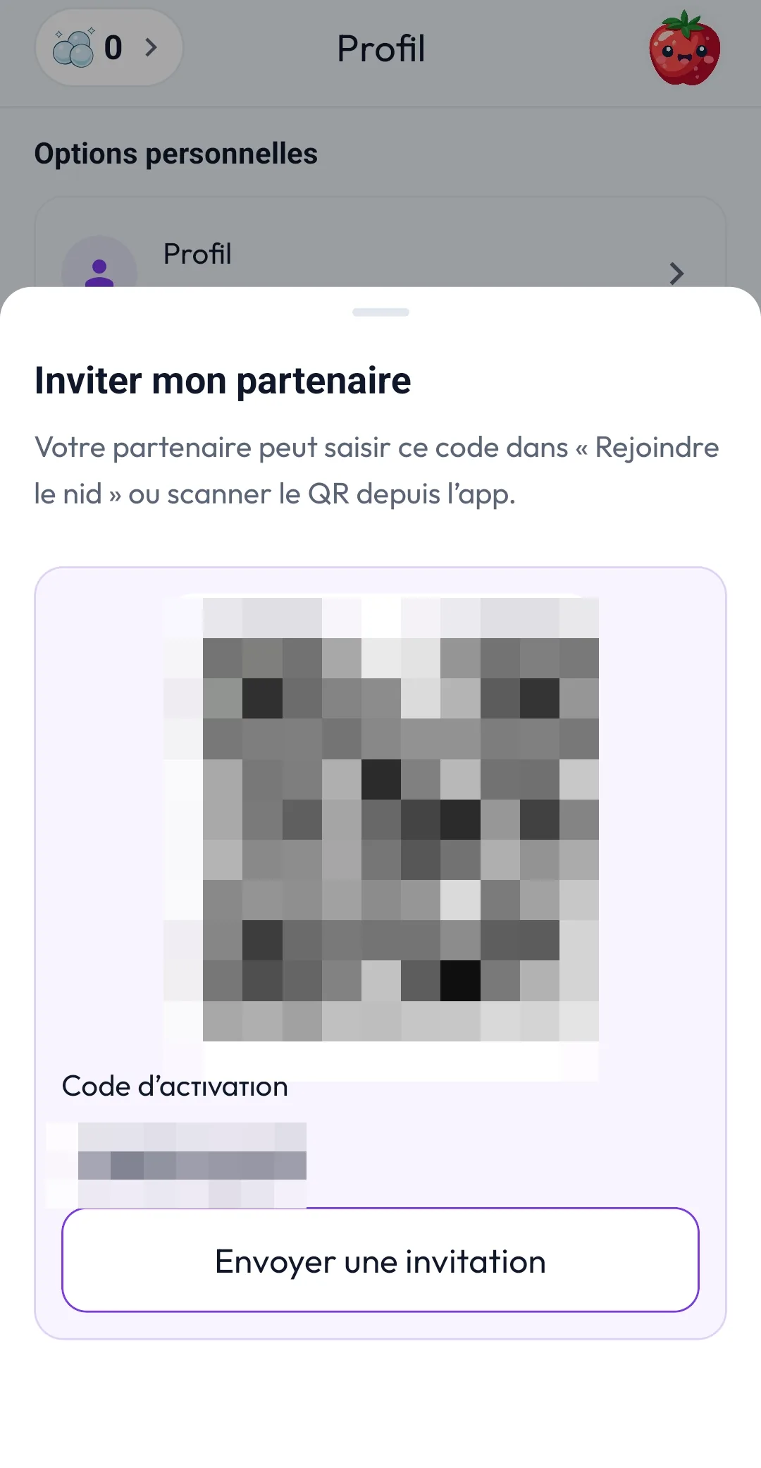 Écran d'invitation au nid dans l'application Niidoo